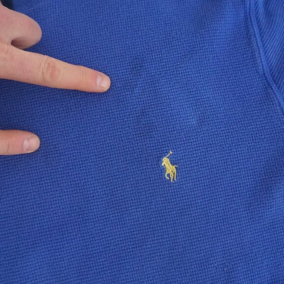 Polo Ralph Lauren Blue Waffle Knit Lightweight Long Sleeve Shirt Med - Picture 7 of 11